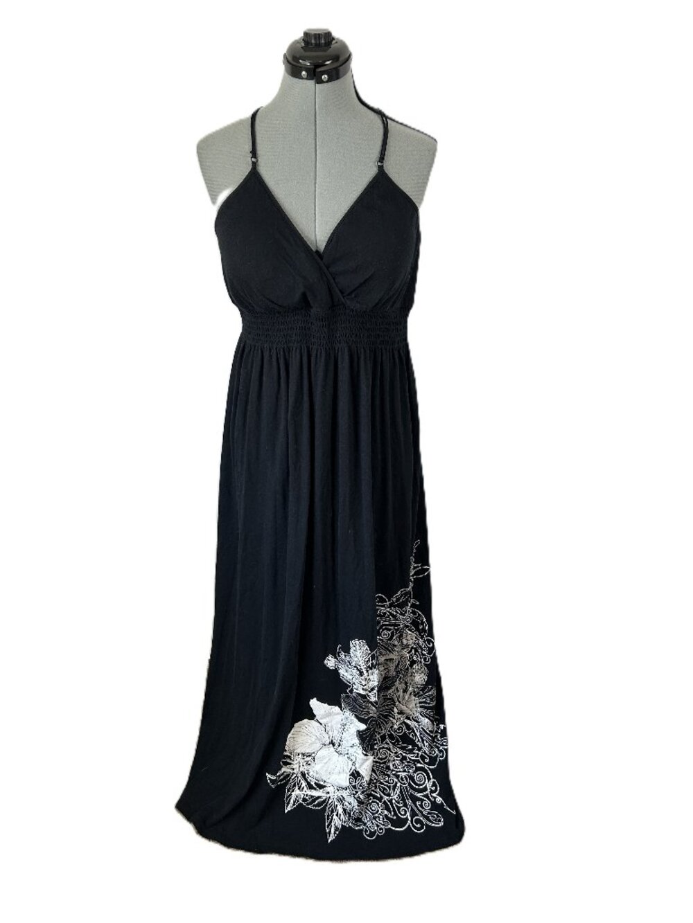 Currants Maxi Floral Graphic Sun Dress Black XL
